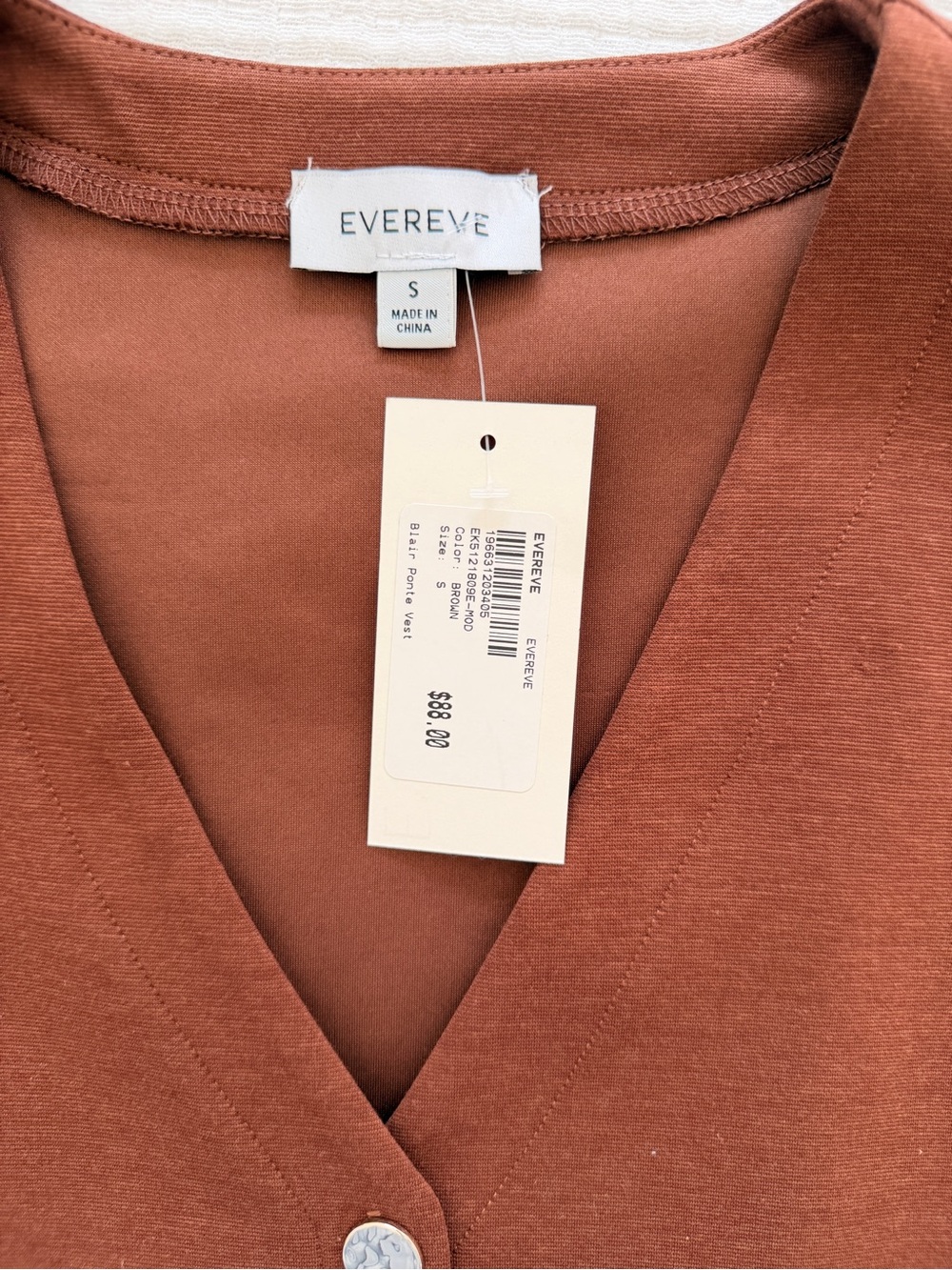 Evereve Rust Brown Button-Front V-Neck Vest - Picture 2 of 4